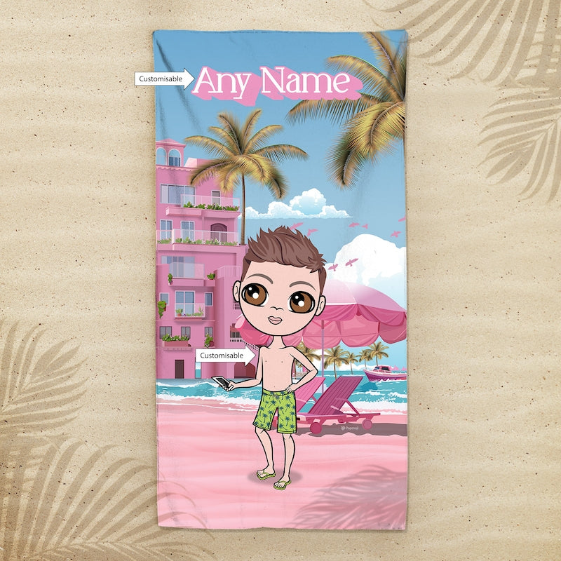 Jnr Boys Personalised Pink Seaside Beach Towel - Image 4