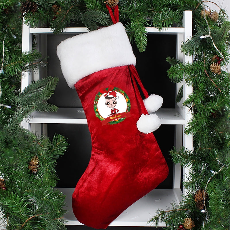 Jnr Boys Personalised Festive Wreath Christmas Stocking - Image 1
