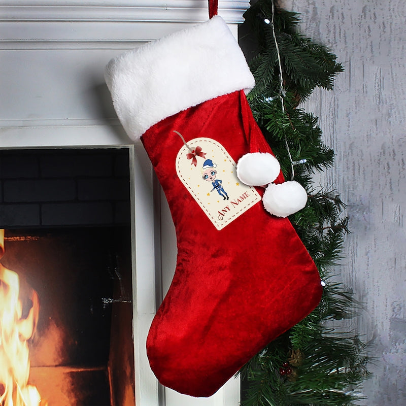 Jnr Boys Personalised Label Christmas Stocking - Image 1