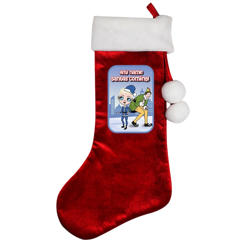 Jnr Boys Personalised Santa's Coming Christmas Stocking - Image 3