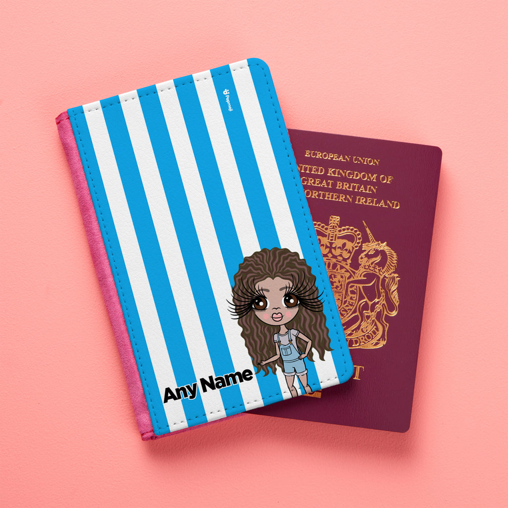ClaireaBella Girls Personalised Blue Stripe Passport Cover