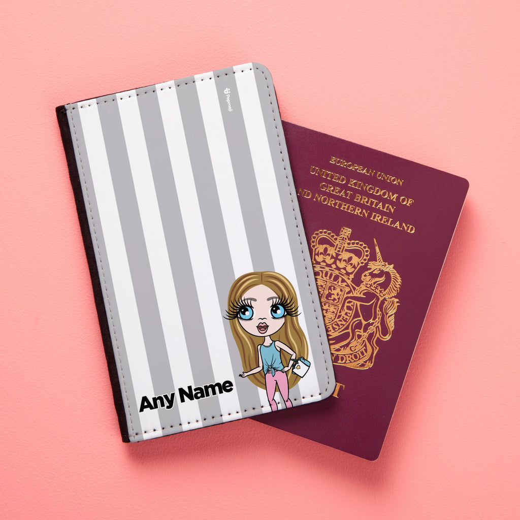 ClaireaBella Girls Personalised Grey Stripe Passport Cover