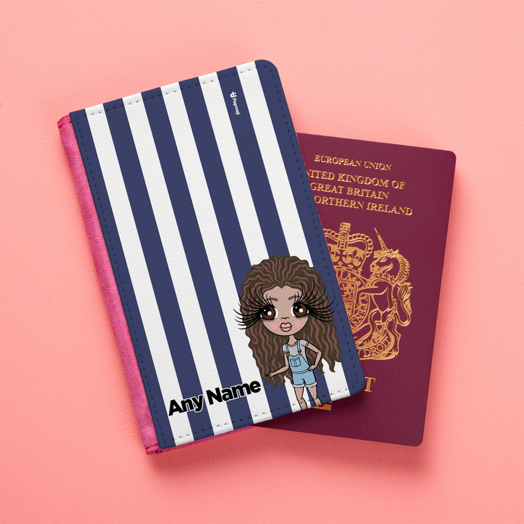 ClaireaBella Girls Personalised Navy Stripe Passport Cover