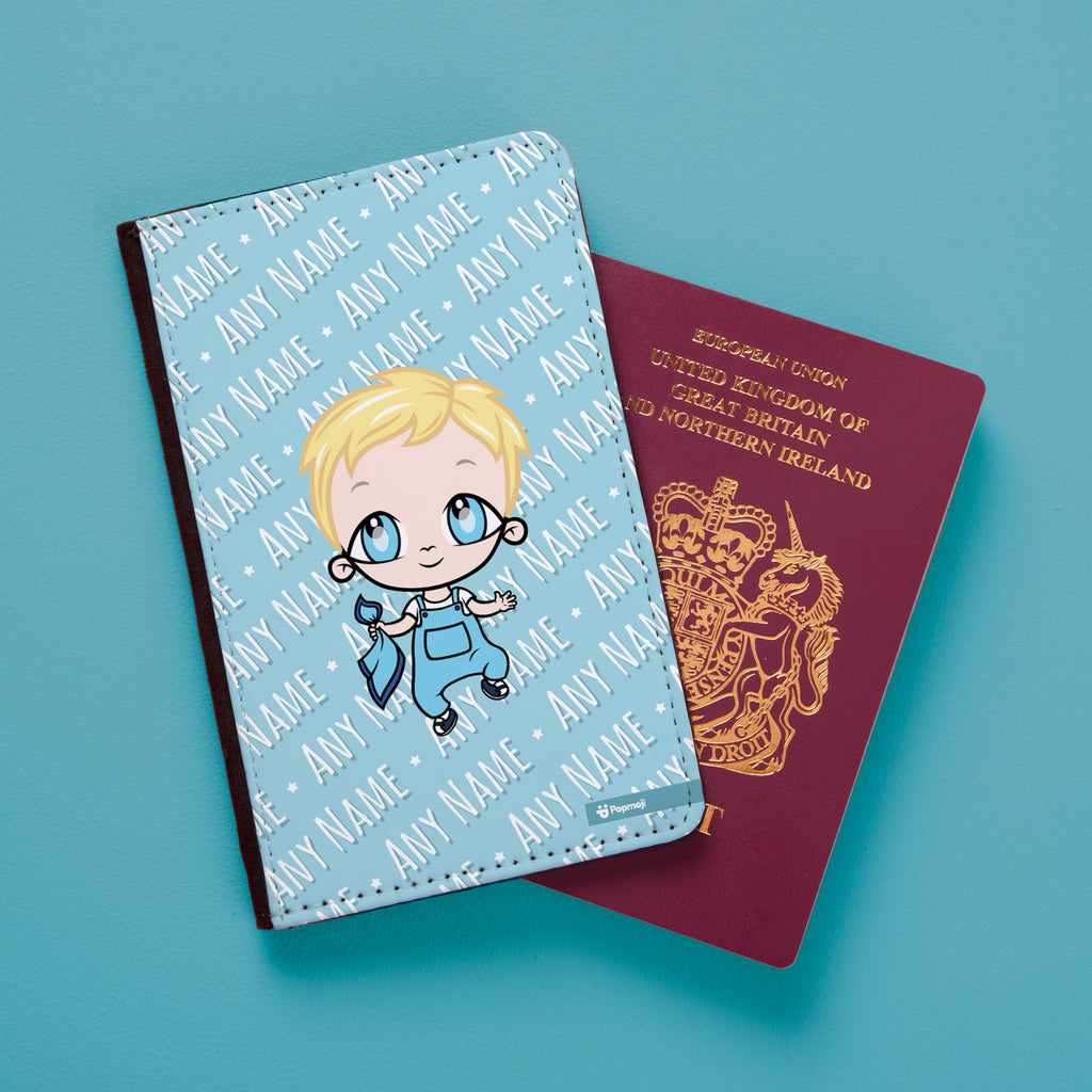 Early Years Boys Personalised Blue Typography Passport Cover