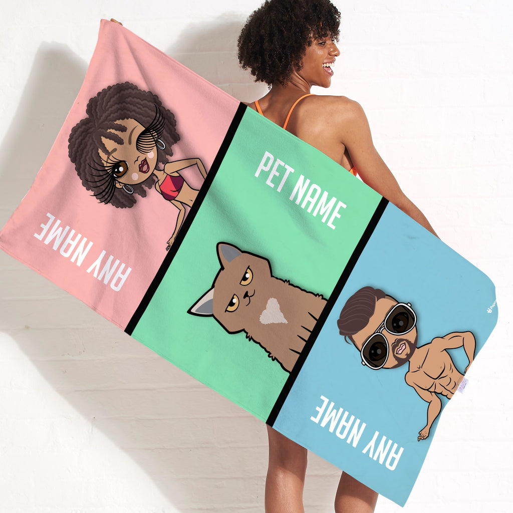 Multi Character Couple And Cat Beach Towel