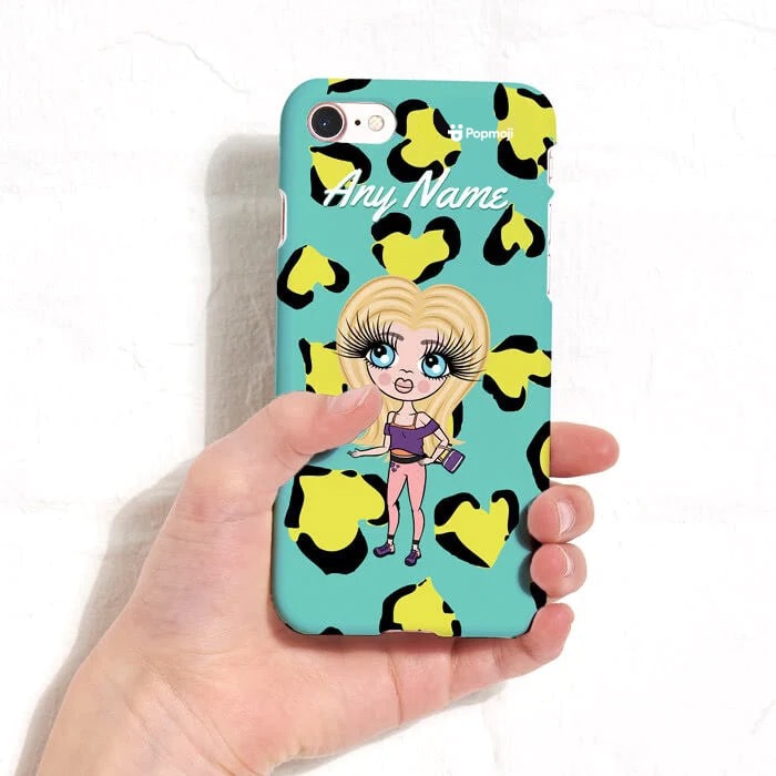 ClaireaBella Girls Personalised Heart Leopard Phone Case