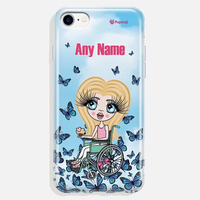 ClaireaBella Girls Wheelchair Personalised Butterfly Phone Case