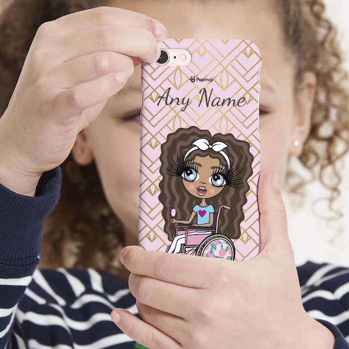 ClaireaBella Girls Wheelchair Personalised Gold Geo Print Phone Case