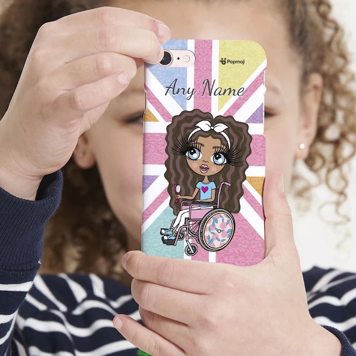 ClaireaBella Girls Wheelchair Personalised Union Jack Phone Case