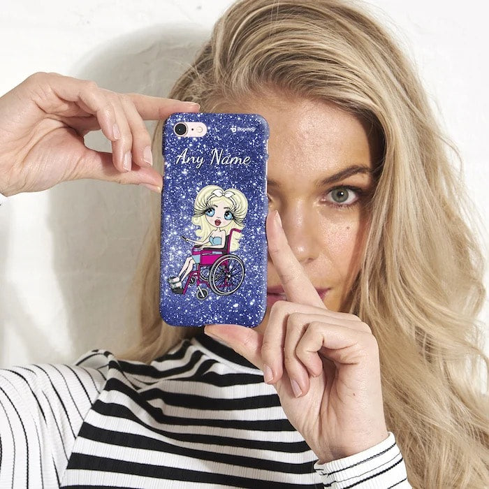 ClaireaBella Wheelchair Personalised Glitter Effect Phone Case - Blue