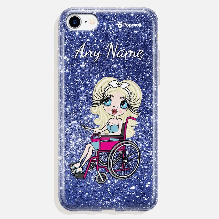 ClaireaBella Wheelchair Personalised Glitter Effect Phone Case - Blue