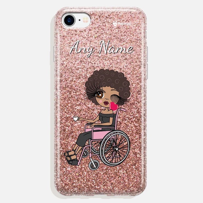 ClaireaBella Wheelchair Personalised Glitter Effect Phone Case - Blush