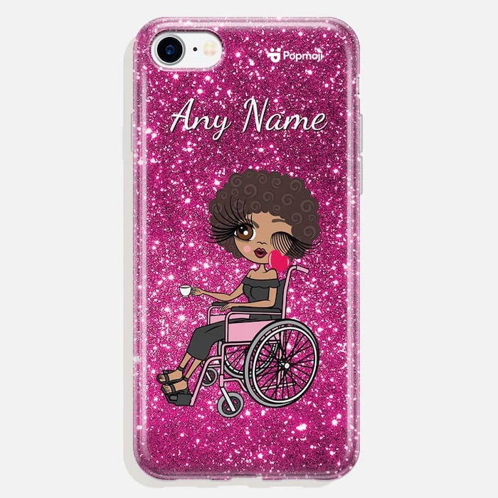 ClaireaBella Wheelchair Personalised Glitter Effect Phone Case - Pink
