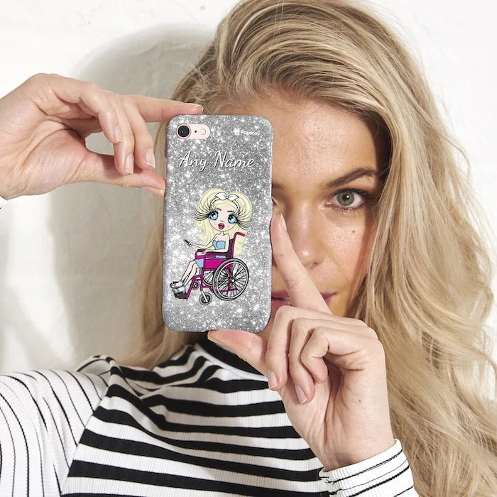 ClaireaBella Wheelchair Personalised Glitter Effect Phone Case - Silver