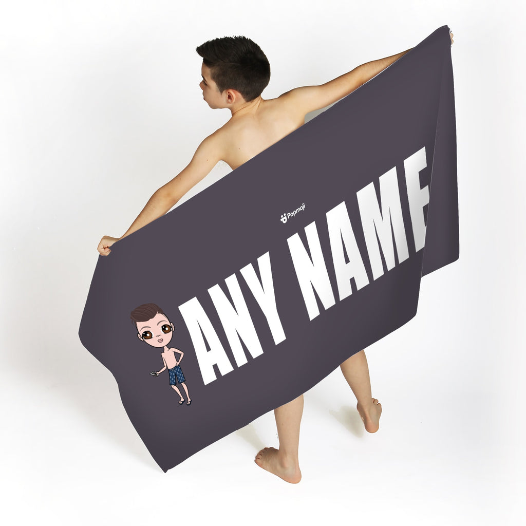 Jnr Boys Grey Bold Name Beach Towel