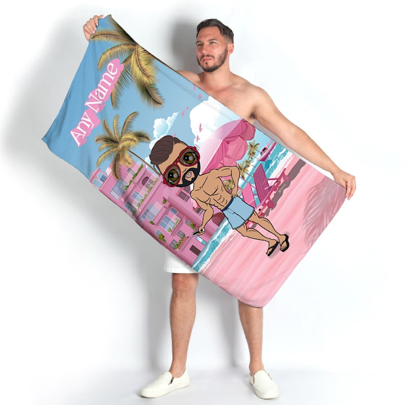 MrCB Personalised Pink Seaside Beach Towel - Image 1