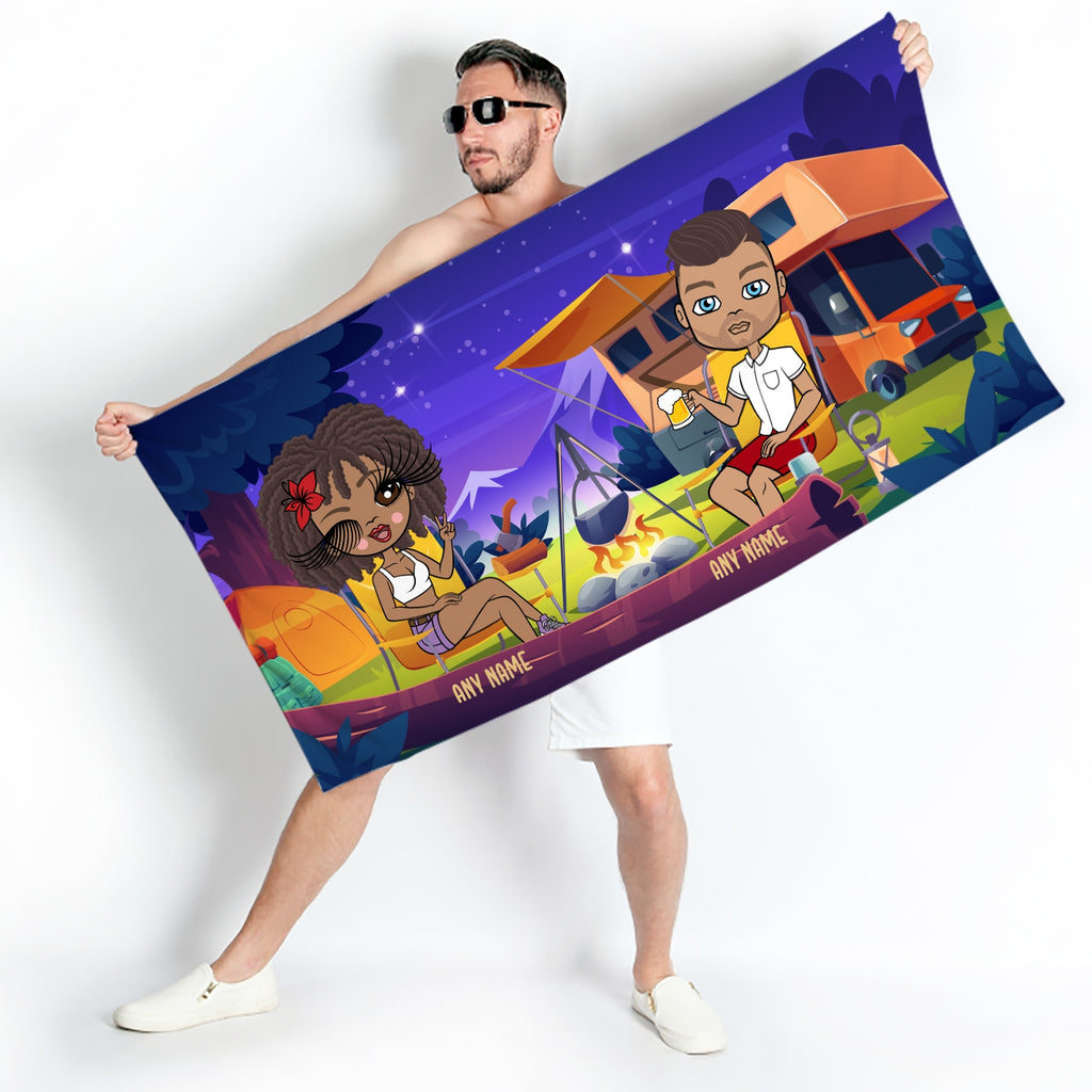 Multi Character Couples Night Camping Beach Towel - Image 1