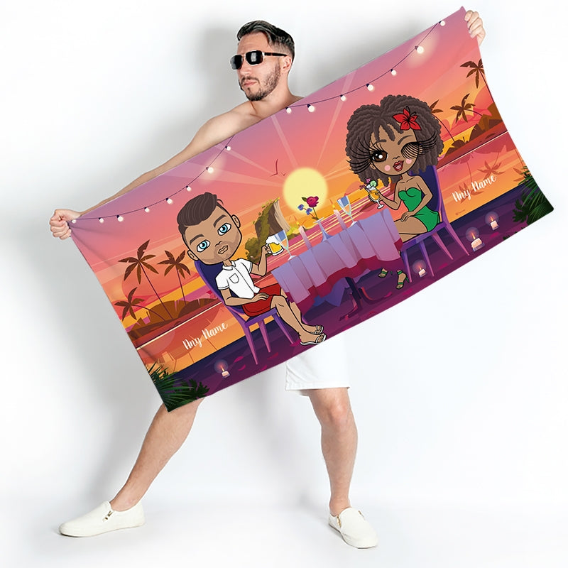 Multi Character Couples Exotic Date Beach Towel - Image 1