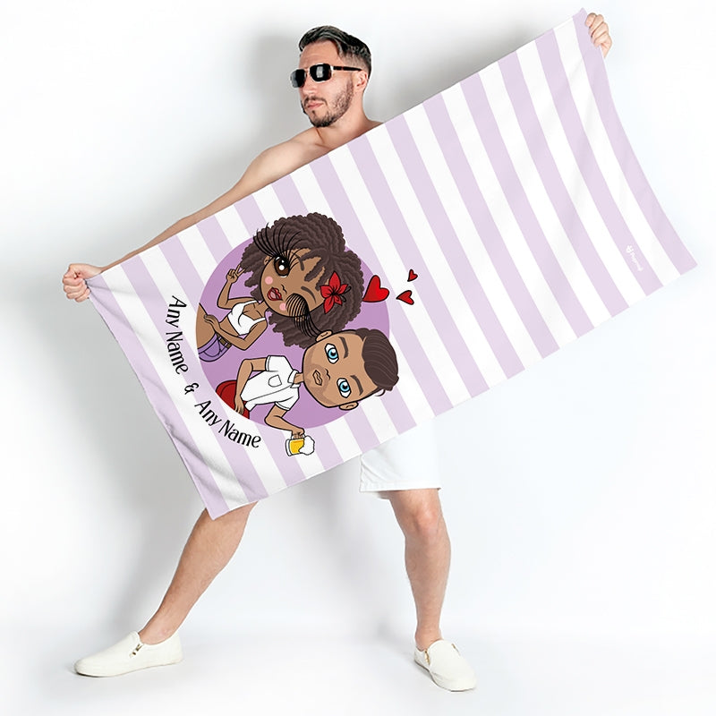 Multi Character Couples Lilac Striped Beach Towel - Image 4