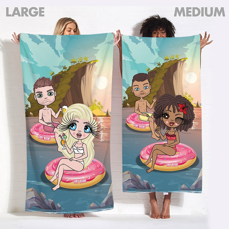 Multi Character Couples Sunset Donuts Beach Towel - Image 4