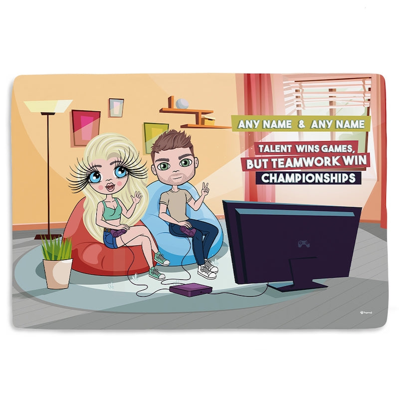 Multi Character Couples Gaming Together Fleece Blanket - Image 1
