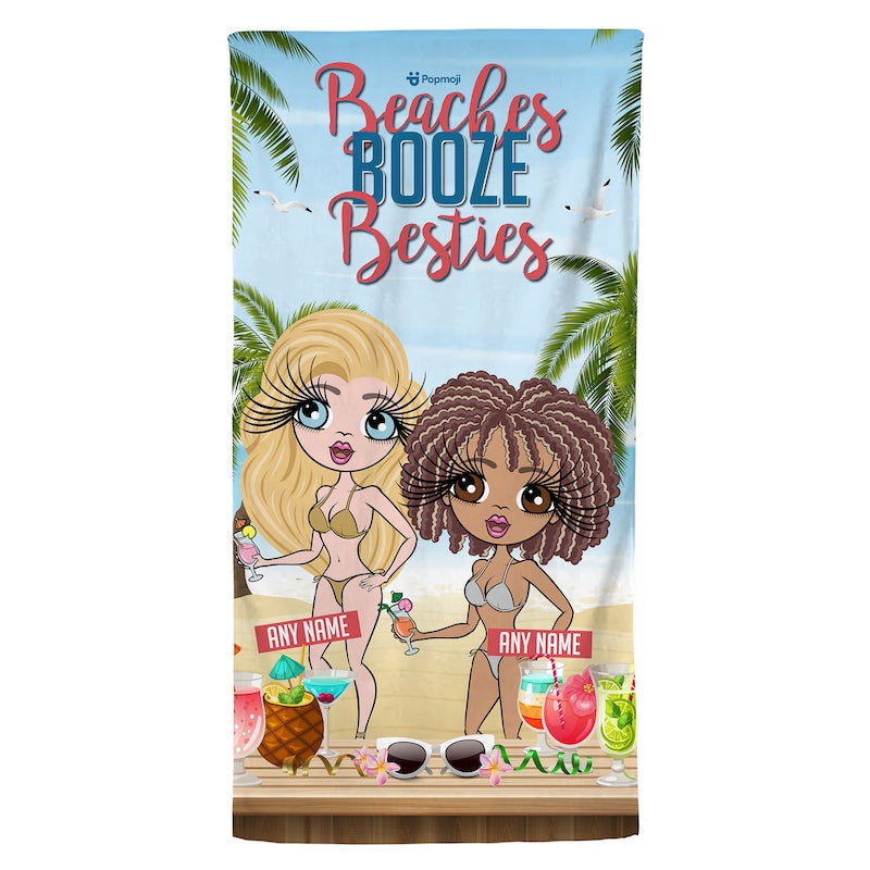 Multi Character Personalised Beaches, Booze & Besties Trip Beach Towel - 2 Women - Image 3