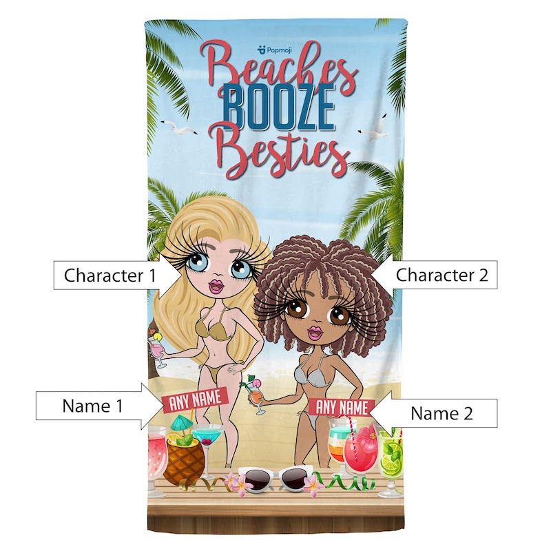 Multi Character Personalised Beaches, Booze & Besties Trip Beach Towel - 2 Women - Image 7