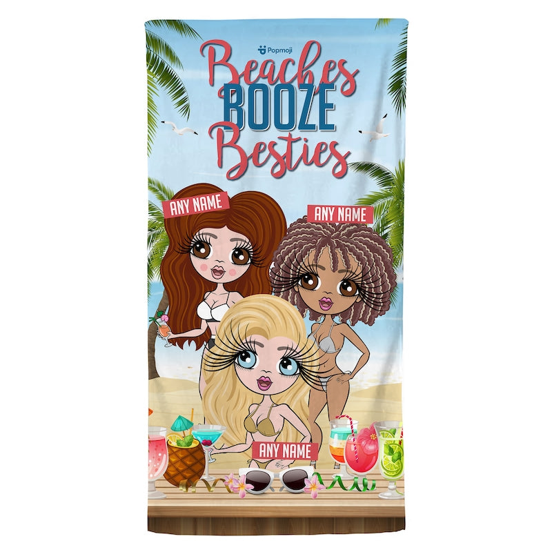 Multi Character Personalised Beaches, Booze & Besties Trip Beach Towel - 3 Women - Image 5
