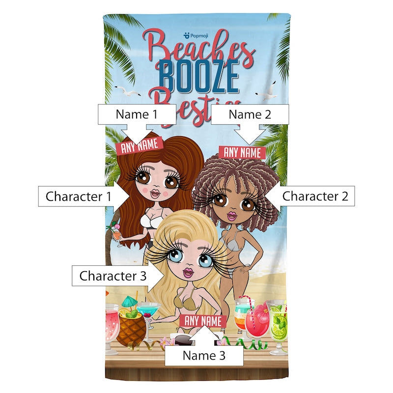 Multi Character Personalised Beaches, Booze & Besties Trip Beach Towel - 3 Women - Image 7