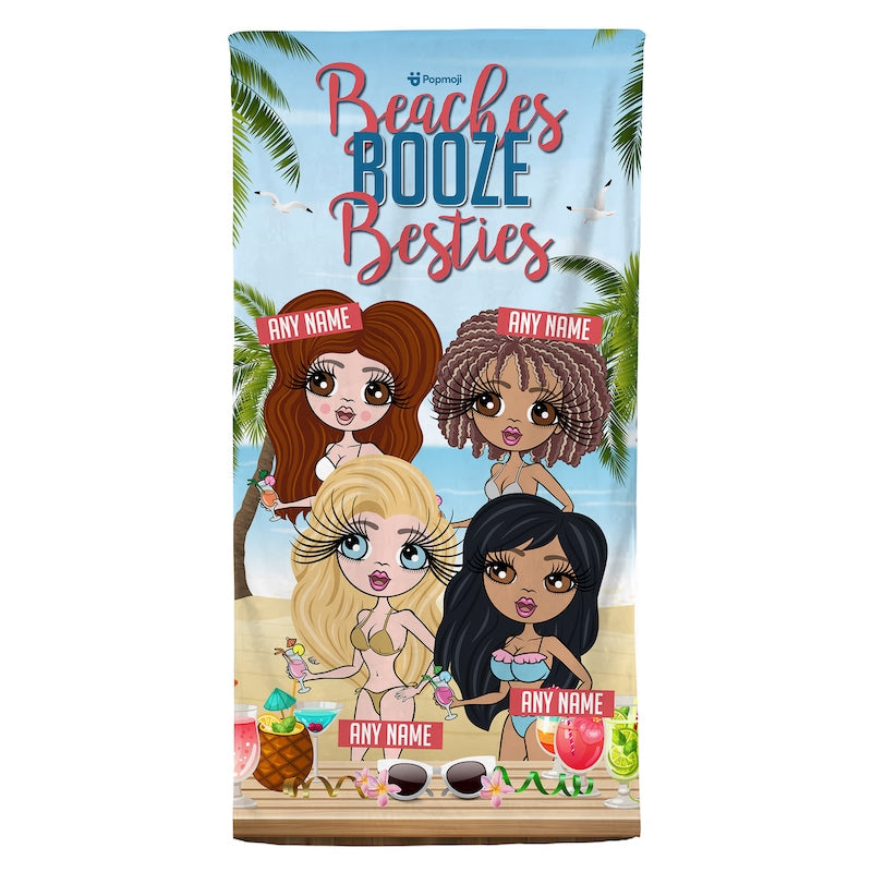 Multi Character Personalised Beaches, Booze & Besties Trip Beach Towel - 4 Women - Image 7