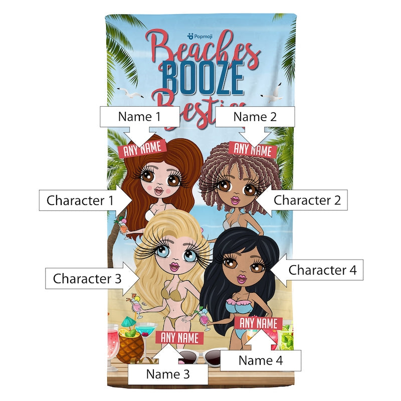 Multi Character Personalised Beaches, Booze & Besties Trip Beach Towel - 4 Women - Image 4