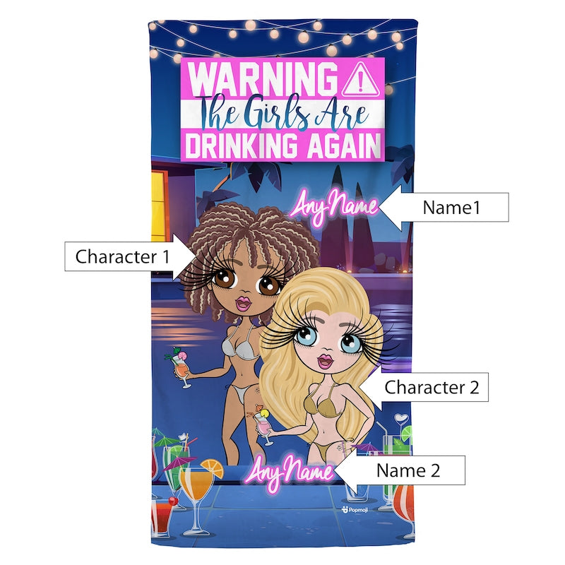 Multi Character Personalised Girls Trip Are Drinking Again Beach Towel - 2 Women - Image 5