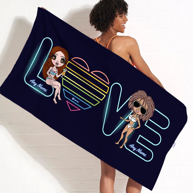 Multi Character Couples Neon Love Beach Towel - Image 1