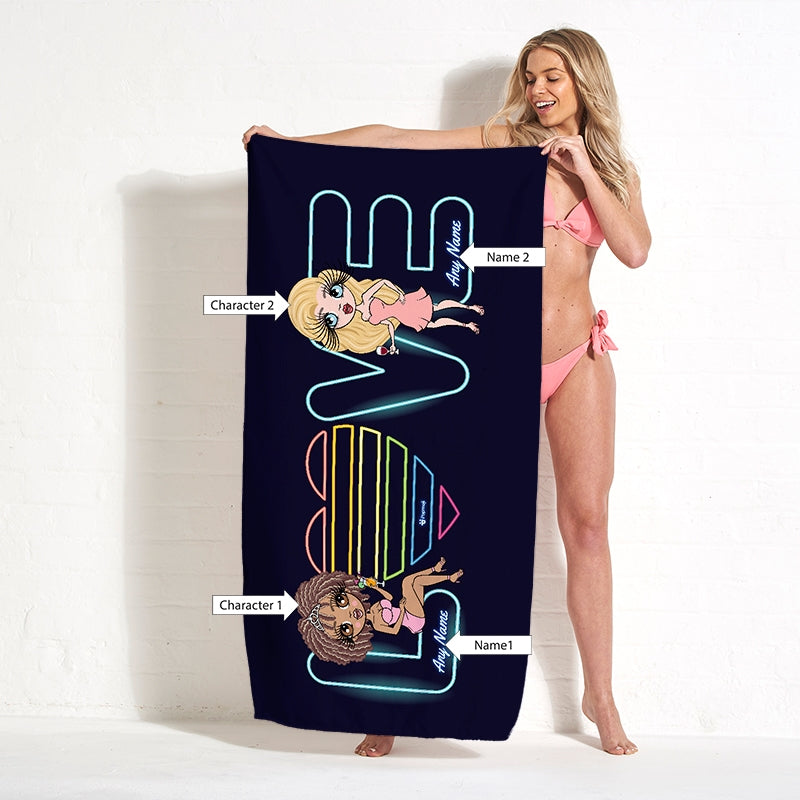 Multi Character Couples Neon Love Beach Towel - Image 2