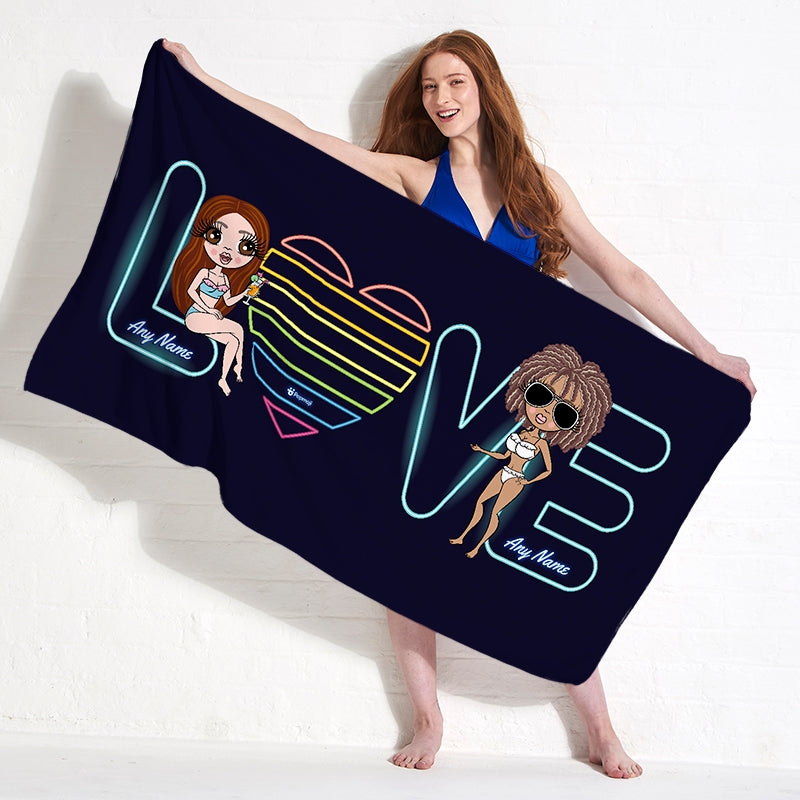 Multi Character Couples Neon Love Beach Towel - Image 5
