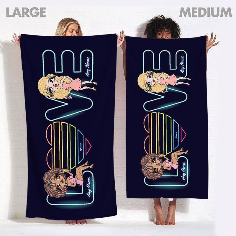Multi Character Couples Neon Love Beach Towel - Image 4