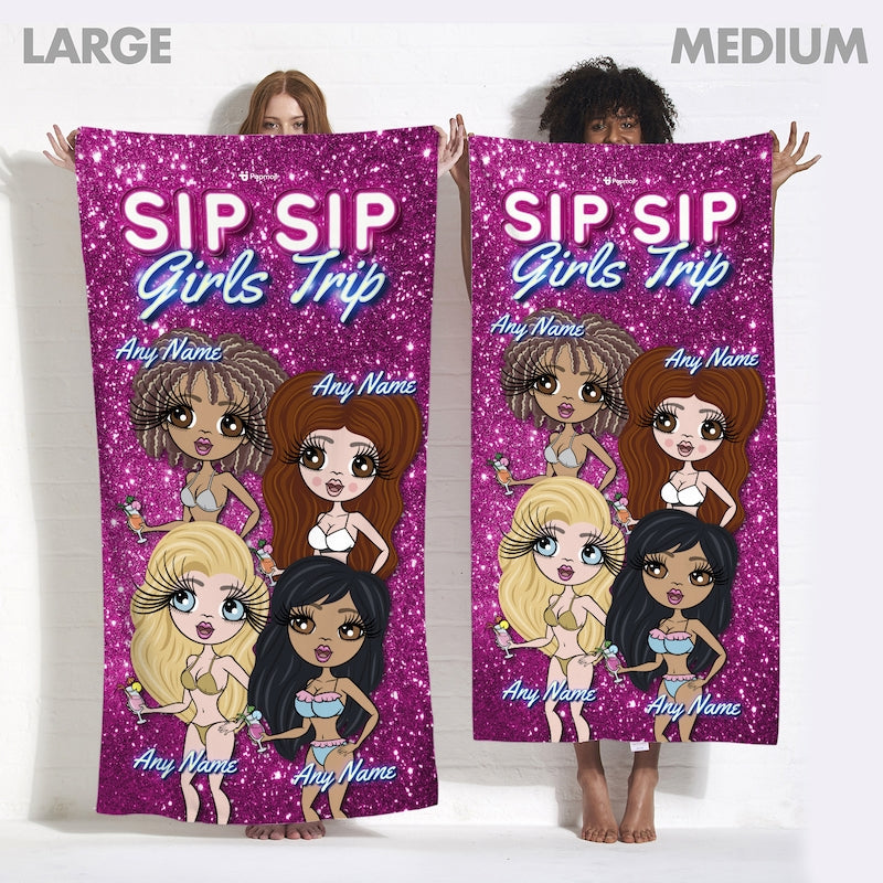 Multi Character Personalised Sip Sip Girls Trip Beach Towel - 4 Women - Image 6