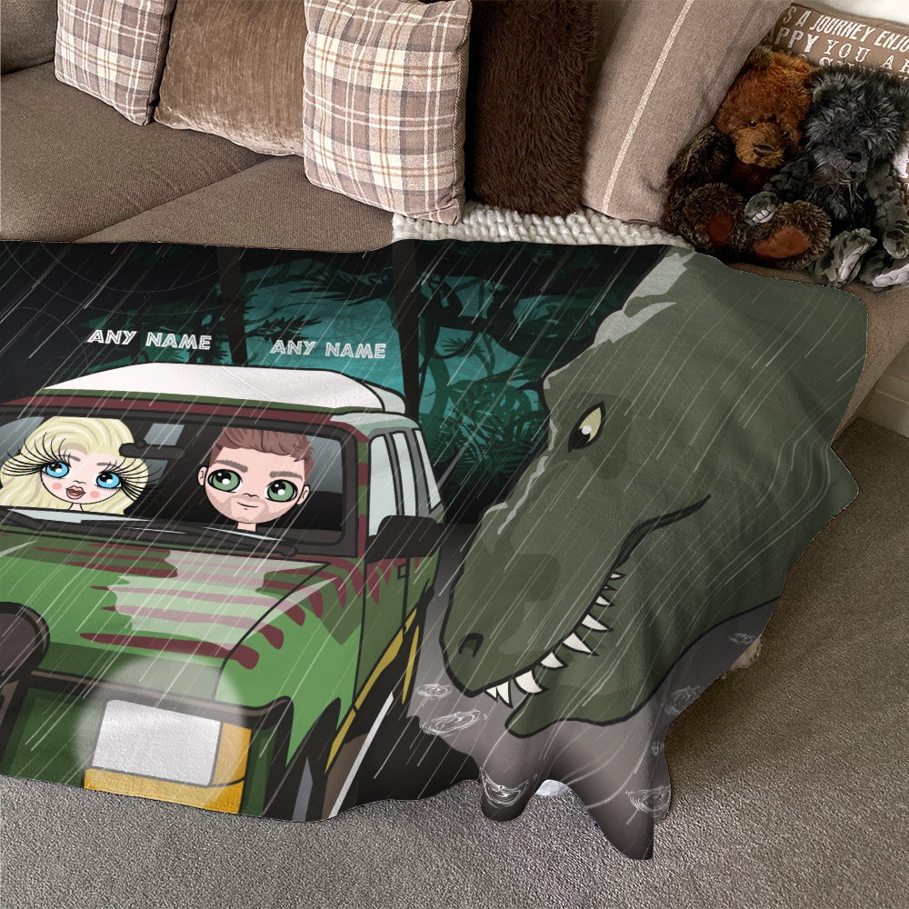 Multi Character Personalised Couples Dino Attack Fleece Blanket - Image 3