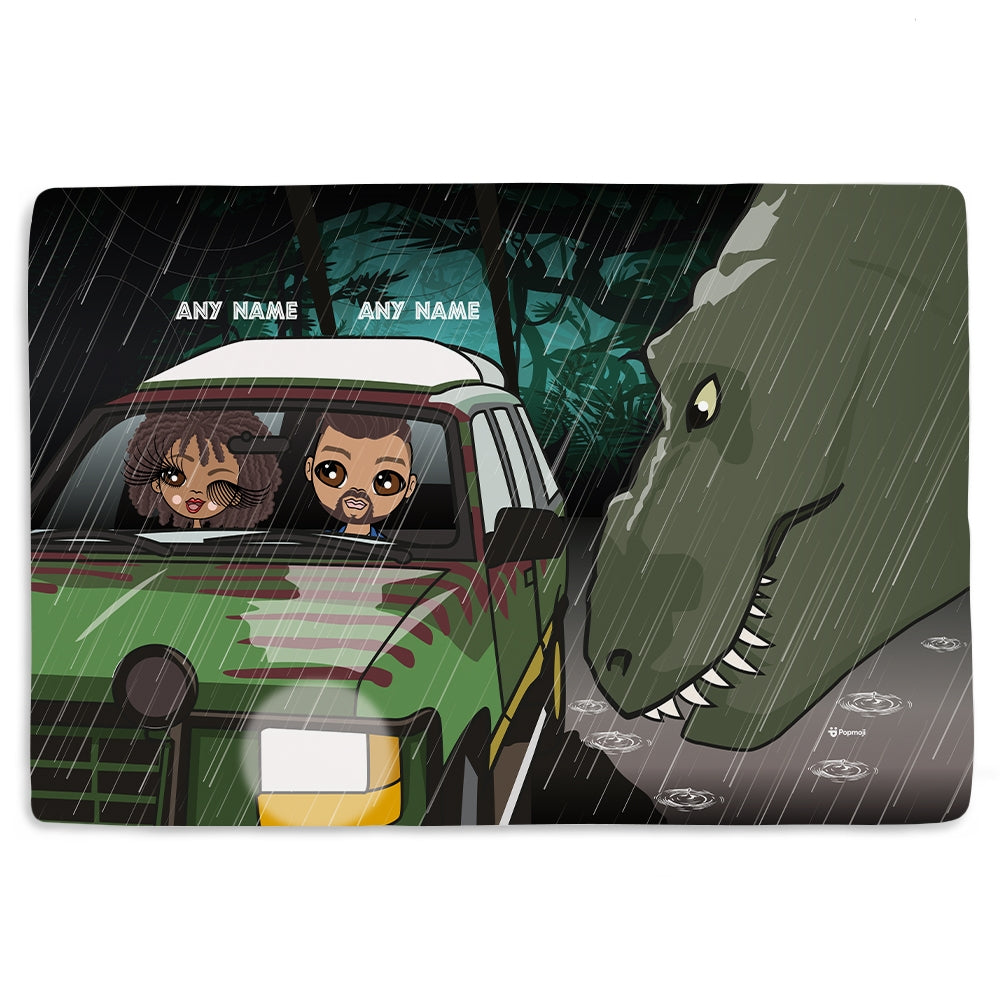 Multi Character Personalised Couples Dino Attack Fleece Blanket - Image 1