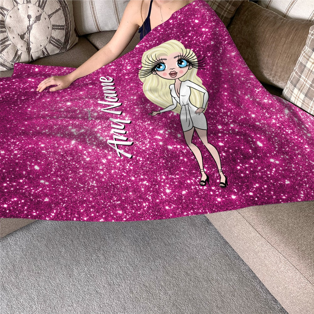 ClaireaBella Pink Glitter Effect Fleece Blanket