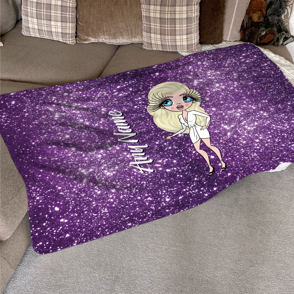 ClaireaBella Purple Glitter Effect Fleece Blanket