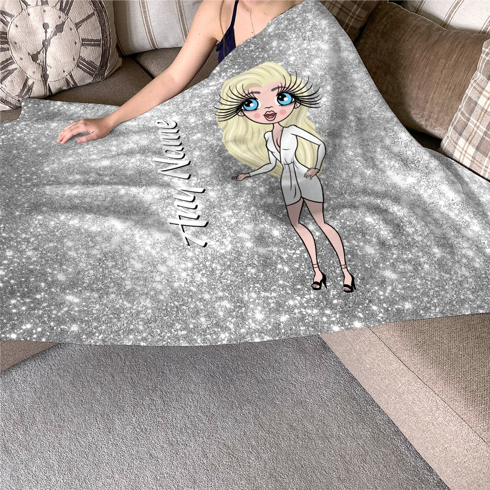 ClaireaBella Silver Glitter Effect Fleece Blanket