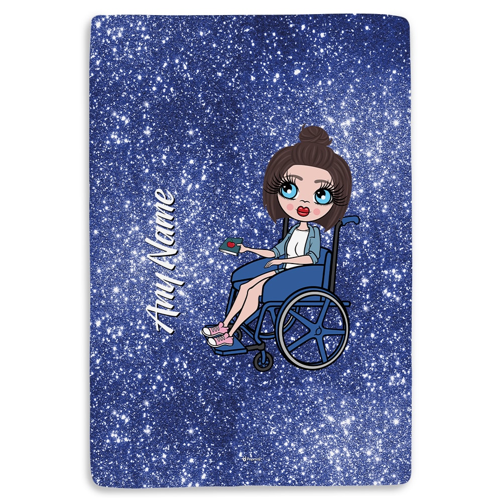 ClaireaBella Wheelchair Portrait Blue Glitter Effect Fleece Blanket