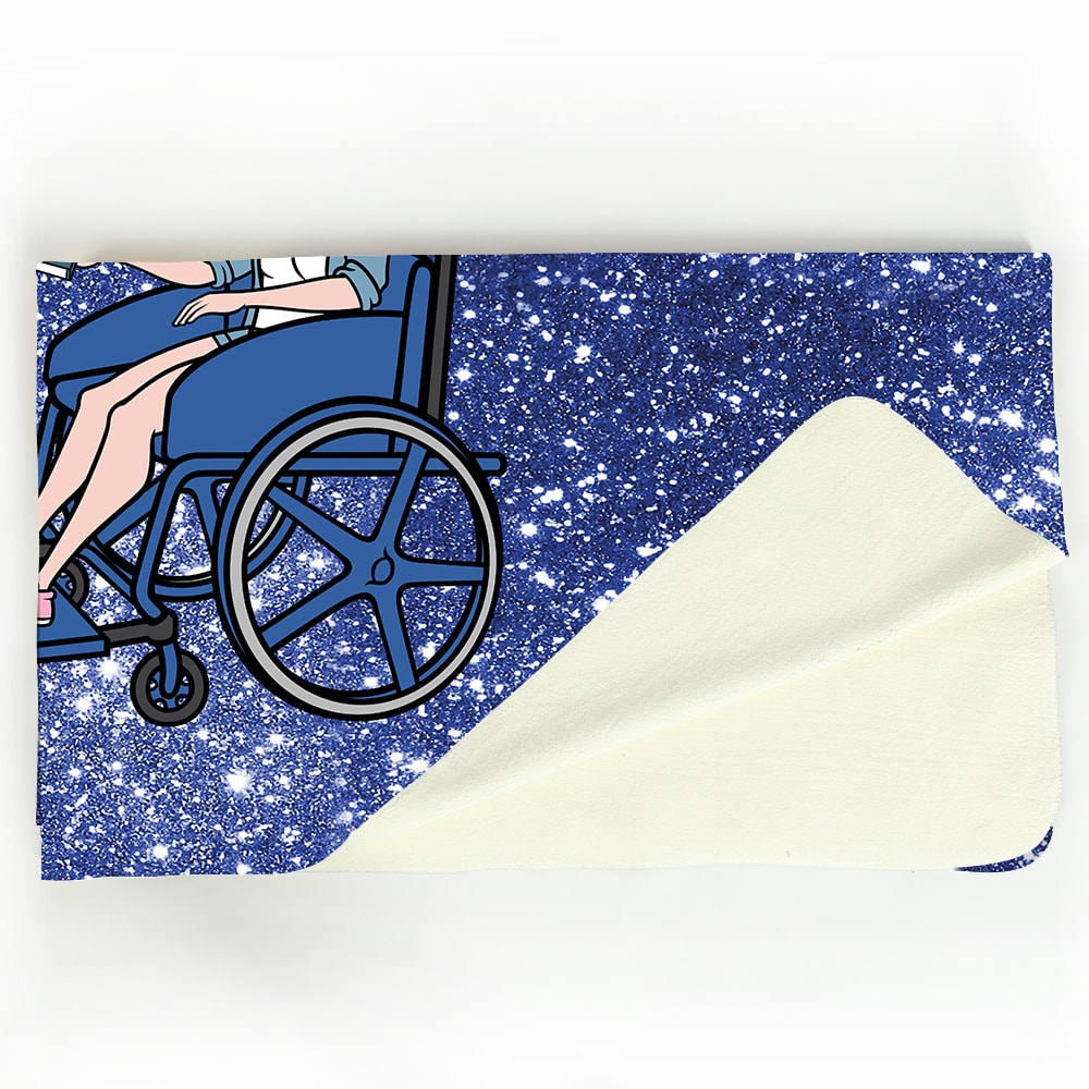 ClaireaBella Blue Glitter Effect Wheelchair Fleece Blanket