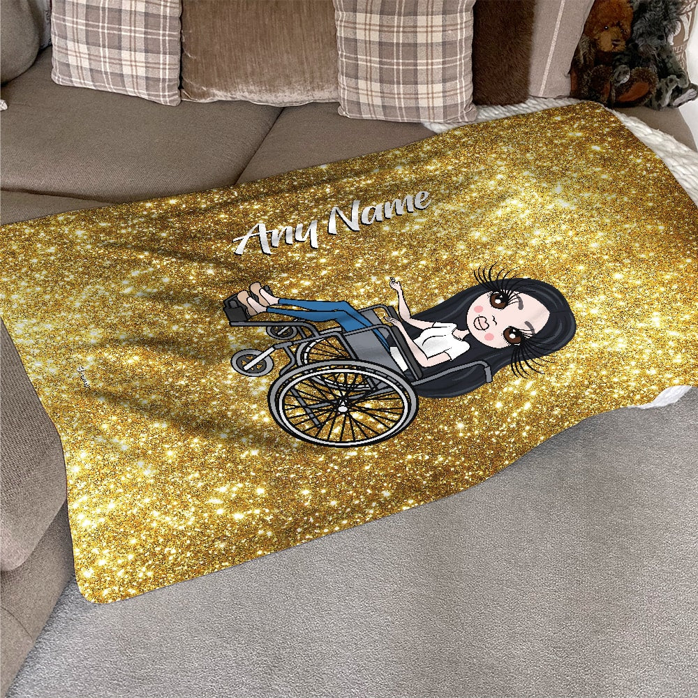 ClaireaBella Wheelchair Portrait Gold Glitter Effect Fleece Blanket