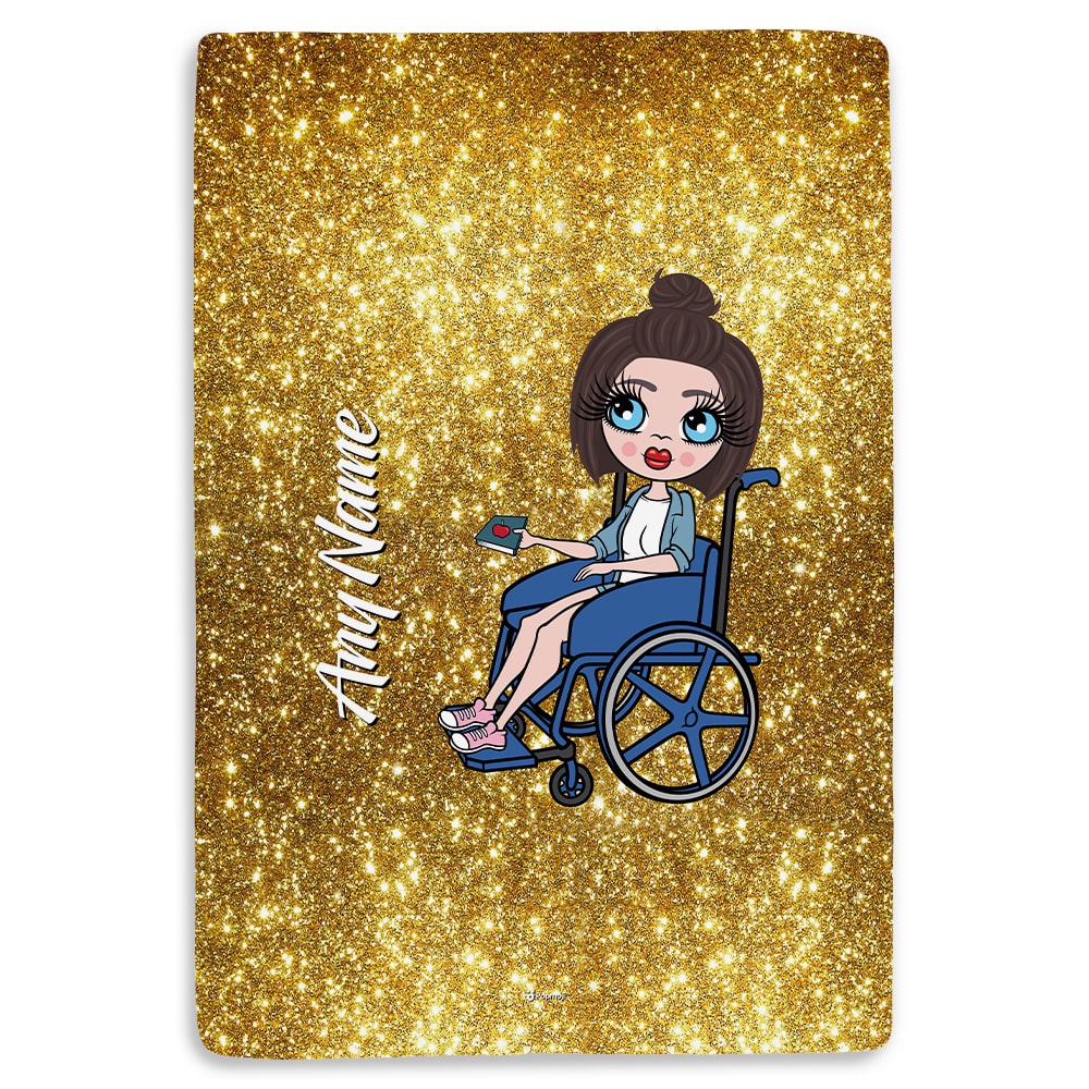 ClaireaBella Wheelchair Portrait Gold Glitter Effect Fleece Blanket