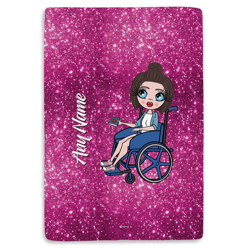 ClaireaBella Wheelchair Portrait Pink Glitter Effect Fleece Blanket
