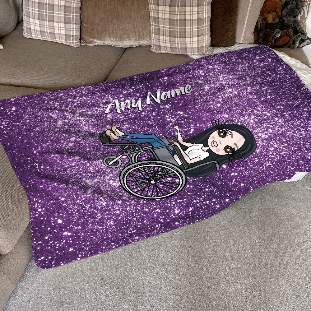 ClaireaBella Wheelchair Portrait Purple Glitter Effect Fleece Blanket