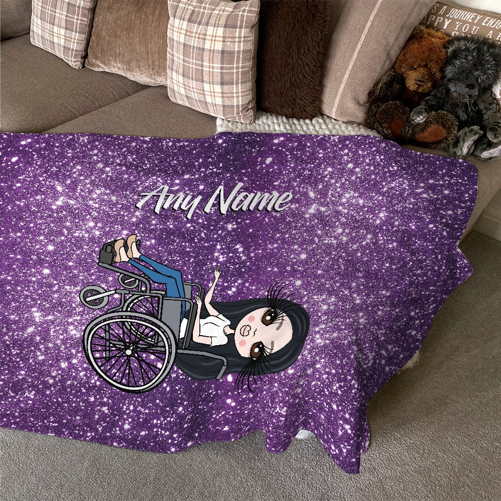ClaireaBella Wheelchair Portrait Purple Glitter Effect Fleece Blanket