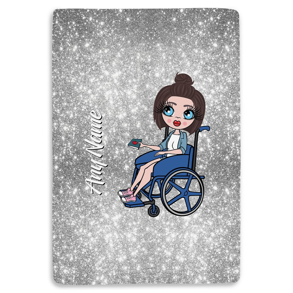 ClaireaBella Wheelchair Portrait Silver Glitter Effect Fleece Blanket
